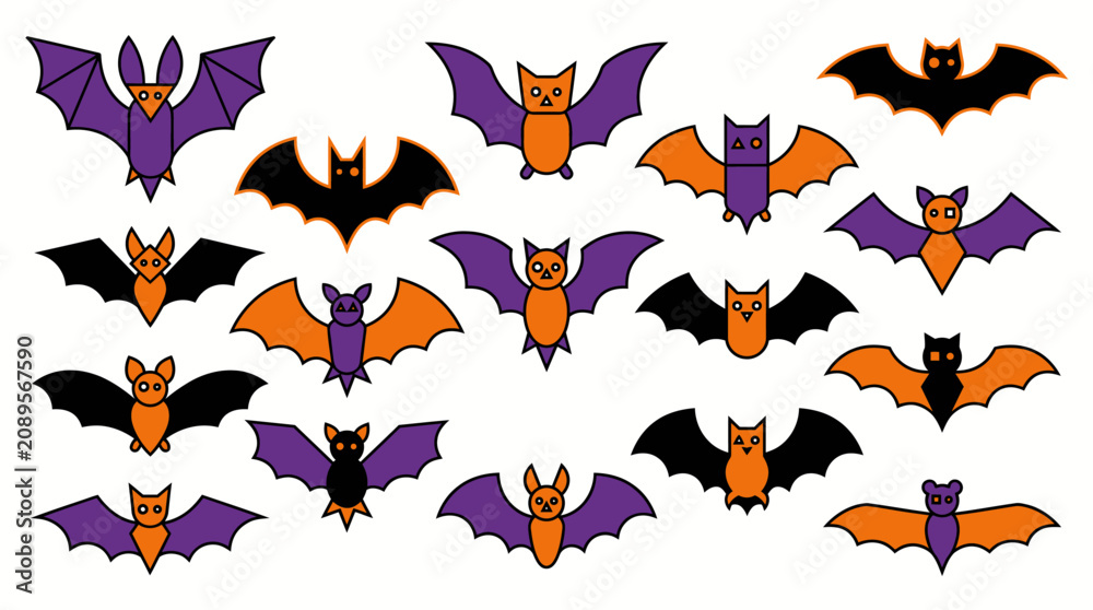 Fototapeta premium Cute cartoon bats flying in a playful formation