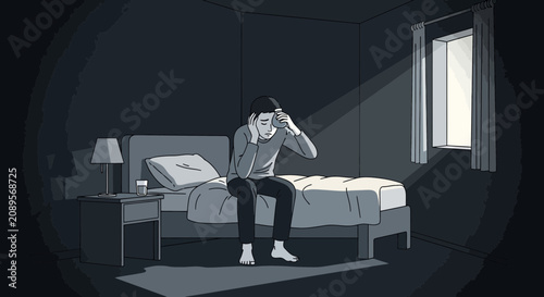 Illustration Of A Bed Ridden Person Experiencing Mental Distress Or Emotional Anguish