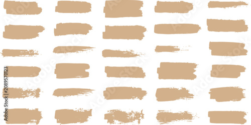 Beige Brush Stroke Collection. Neutral tan paint swipe and textured brush mark set. Minimal artistic design elements for creative projects.