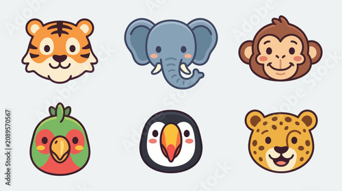 Canvas Print Collection of cute cartoon animal faces