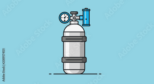 Illustrated Oxygen Tank With Gauge Against A Pastel Blue Backdrop Perfectly Centered