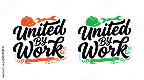 Fotografía Labor day united by work hard hat and tools logos
