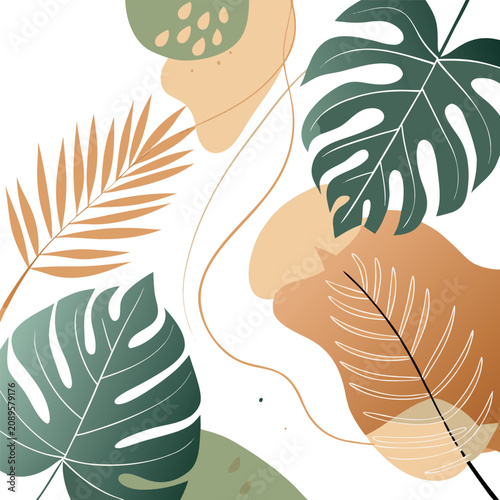 Bild auf Leinwand Aesthetic Botanical Line-Art Foliage: A modern, minimalist wallpaper background
