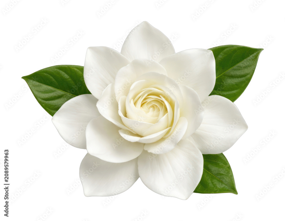 Fototapeta premium PNG Elegant white gardenia with leaves