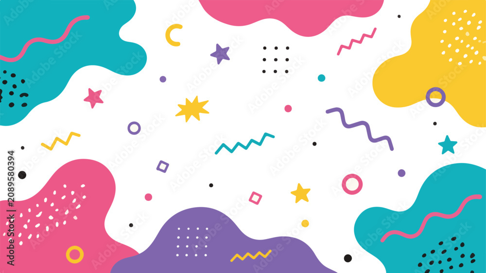 Obraz premium Fun memphis style background with colorful abstract shapes and doodles background abstract