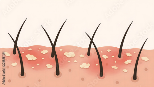 Seborrheic dermatitis scalp with dandruff flakes and inflamed hair follicles illustration