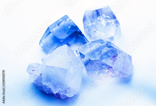 Sapphire coloured quartz crystals