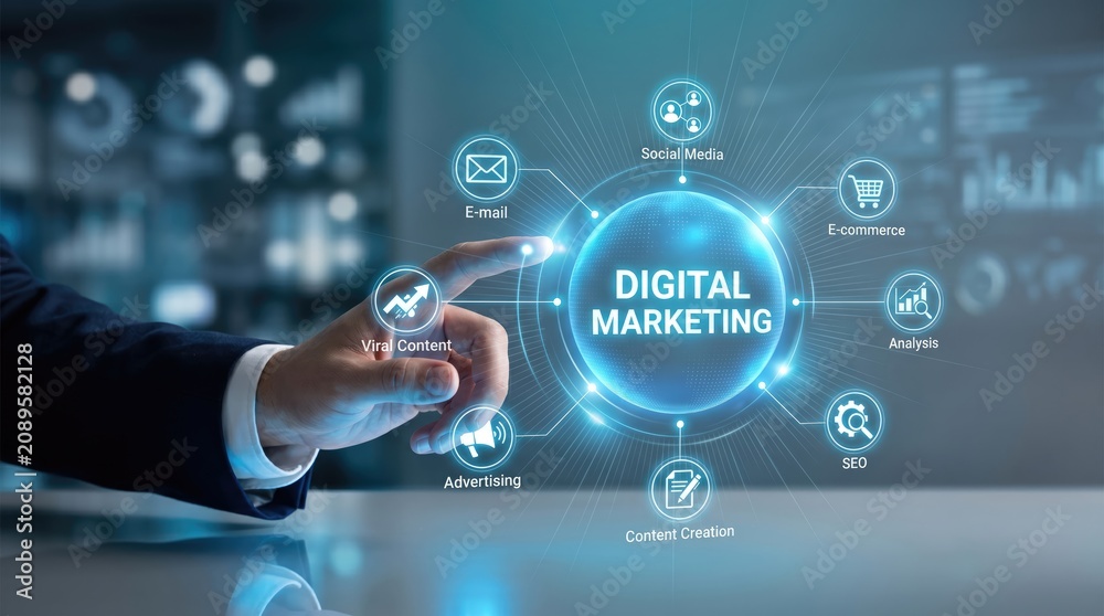 Fototapeta premium Businessman interacting with digital marketing interface