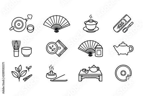 Collection of Japanese Tea Ceremony Icons and Symbols.
