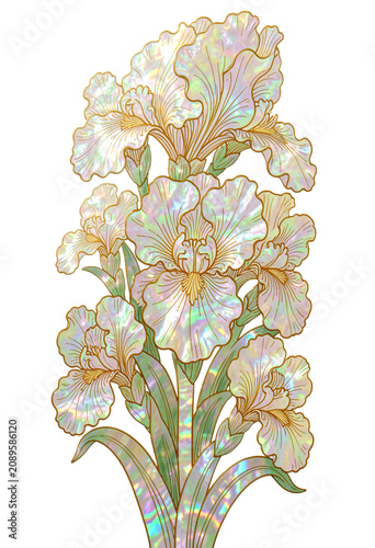 Iris flower graphic expressed with simple and simple lines with oriental mother-of-pearl