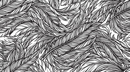 Seamless feather pattern with intricate black and white linework