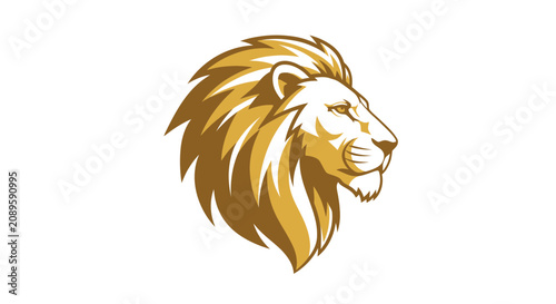 Majestic lion head emblem in golden hues with white background