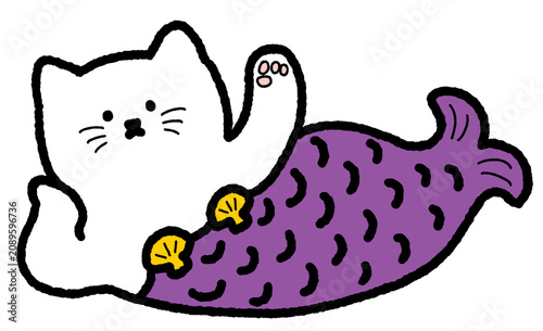 Cat mermaid character illustration