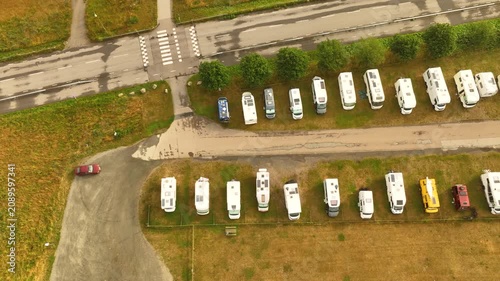 Aerial view of a campervan motorhome park