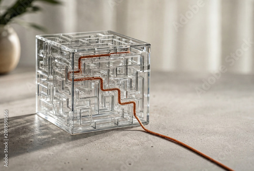 Transparent Glass Maze with Copper Thread for Technology Strategy Concept