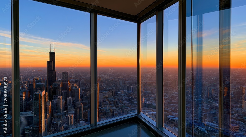 Fototapeta premium Sweeping urban vista from a high vantage point at sunrise