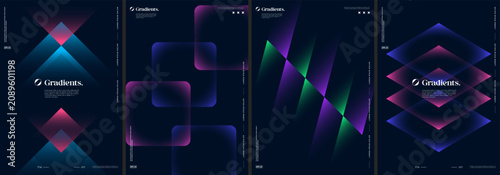 Futuristic posters collection with geometric gradient shapes composition.