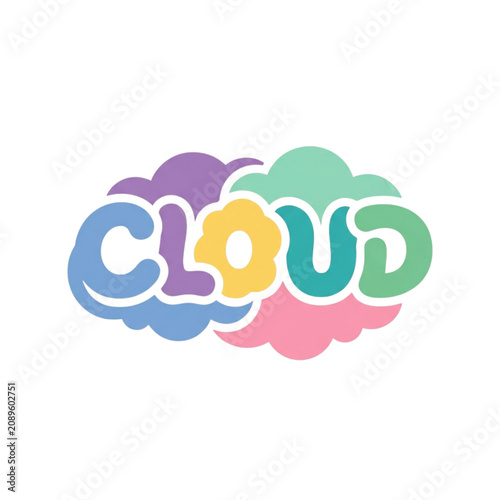 Cloud Logo with Colorful Text and Fluffy Shapes representing the word CLOUD
