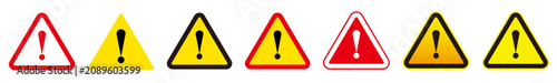 Foto Warning and Caution Exclamation Mark Icon Set (Triangle Hazard Sign Variations w