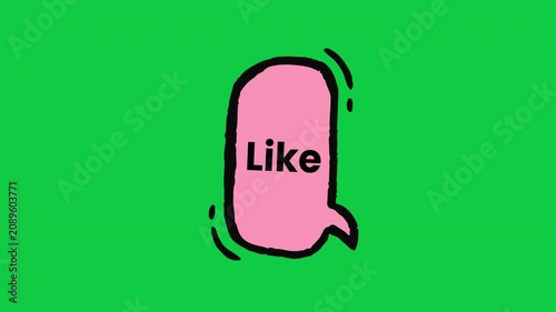 Like Pink Comic Speech Bubble Social Media Sticker on Green Background