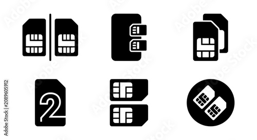 SIM Card Icons, Mobile Network Technology, Dual SIM Vector Graphics, Cellular Connectivity