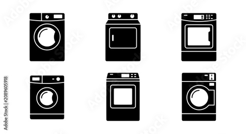 Laundry appliance vector icon set, washing machine and dryer symbols, household electronics collection