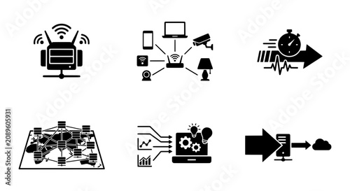 Smart Home Network, IoT Devices, Wireless Connectivity, Digital Technology Vector Icons
