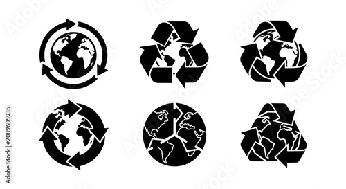 Global Recycling Icons, Earth-Friendly Vector Graphics, Sustainable Planet Symbol Collection