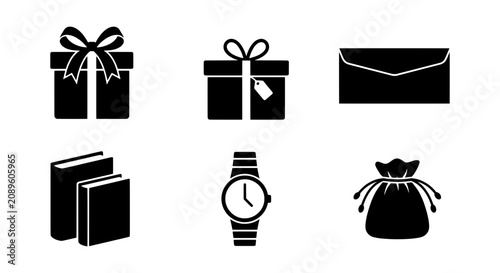 Gift and Present Vector Icons. Holiday Shopping, Celebration, and Event Symbols.