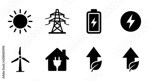 Renewable Energy Vector Icons, Sustainable Power Generation, Eco-Friendly Electricity Solutions