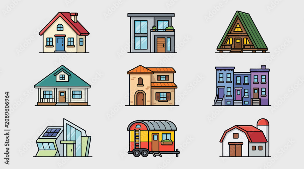Fototapeta premium Collection of diverse house illustrations