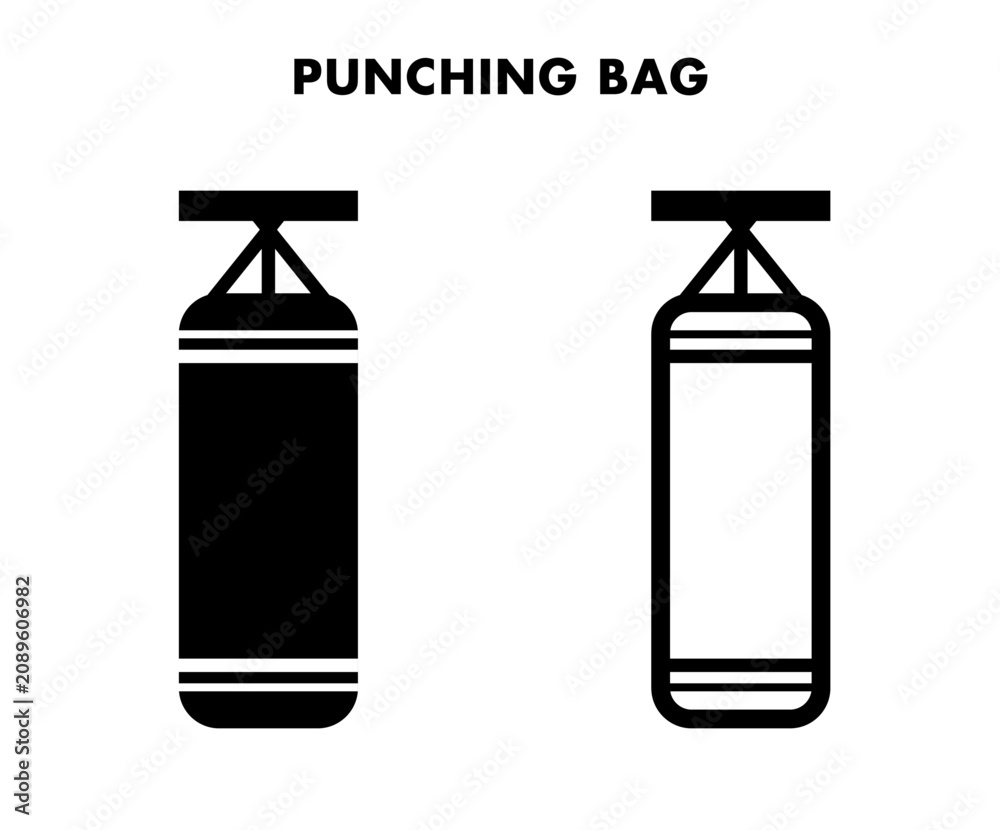 Fototapeta premium Punching bag boxing training icon in solid and outline