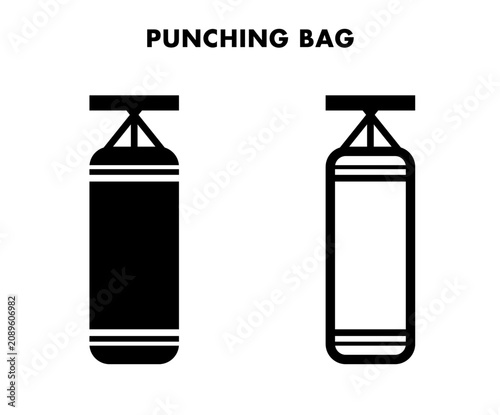 Punching bag boxing training icon in solid and outline