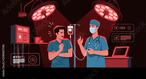 Hospital Surgical Scene Illustrates Medical Procedures And Patient Distress Under Surgical Lights