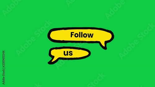 Follow Us Yellow Speech Bubble Social Media Sticker on Green Background
