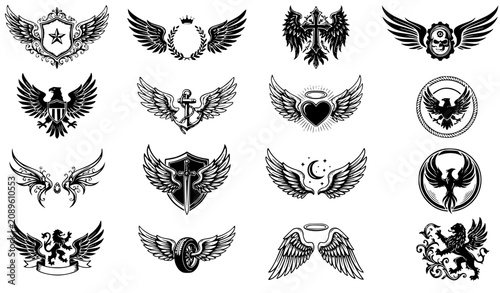 Bild auf Leinwand Vintage Black Wing Badge Vector Collection with Fantasy and Heraldic Designs