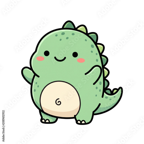 Cute Kawaii Green Baby Dinosaur Cartoon Character PNG Isolated