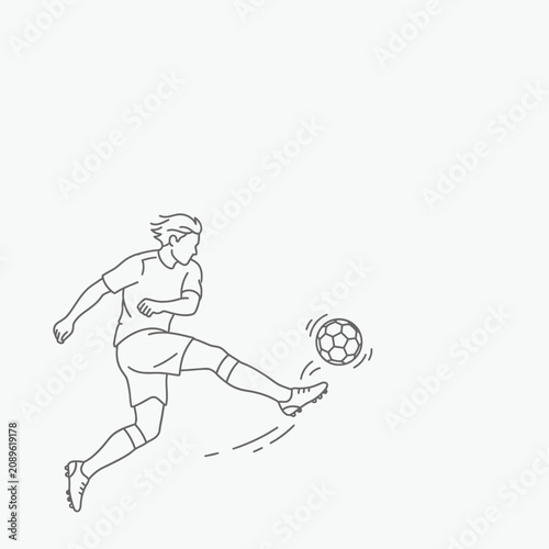 Minimalist Line Art Illustration of a Football Player Kicking a Ball