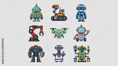 Konstfotografi Collection of diverse robot illustrations