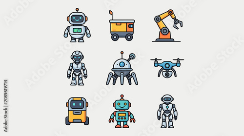 Fotografía Collection of diverse robotic illustrations