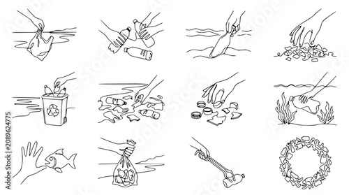 Bild auf Leinwand Environmental Protection: Hands Cleaning Ocean Pollution, Recycling, and Marine