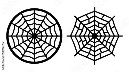 Two black spider web icons on a simple design