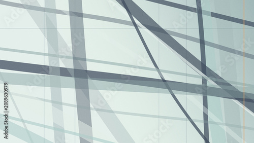 Geometric building facade with intersecting lines and cool gray light-blue tones, creating a modern architectural mood for business, design, and website layouts with copy space.