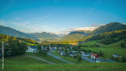 The village of Gurtis in the Walgau Valley, State of Vorarlberg, Austria, Timelapse Video during sunset