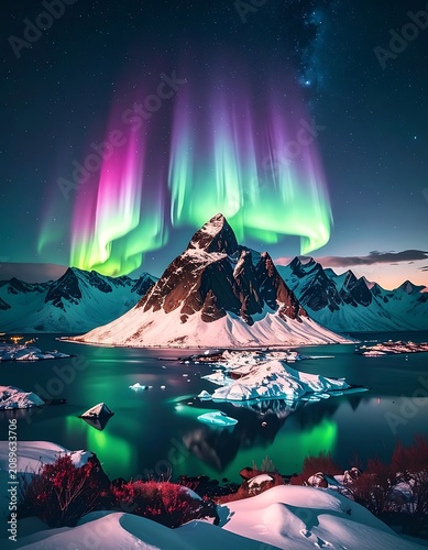 A snowy mountain landscape with aurora borealis (2)