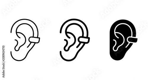 Photos Ear Icons Set, Body Part Symbols, Hearing and Jewelry Vector Graphics