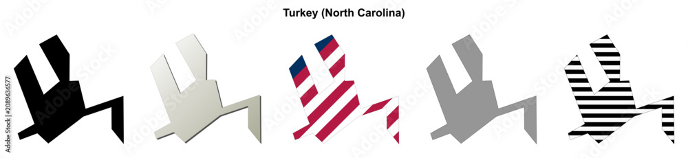 Obraz premium Turkey (North Carolina) blank outline map set