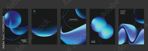 Foto Blue gradient cover templates vector set