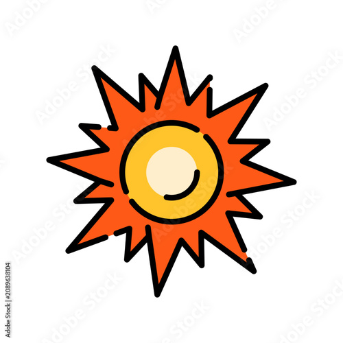 sun black line icon. Vector isolated element. Editable stroke.