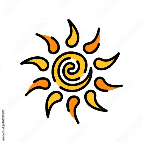 sun black line icon. Vector isolated element. Editable stroke.